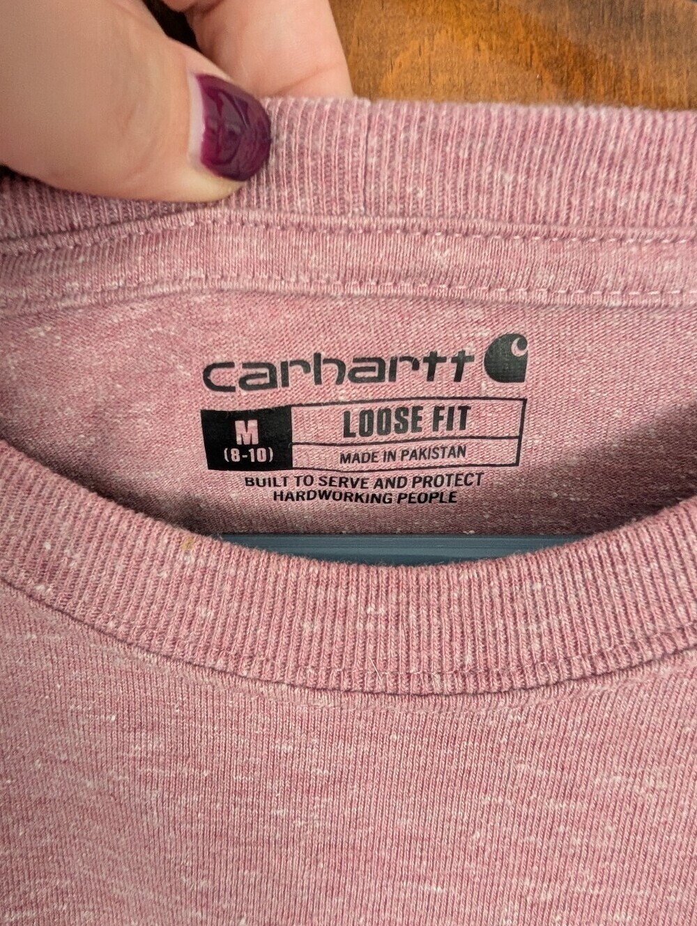 Carhartt Pink Long Sleeve Graphic Tee with Gold Sleeve Logo - Picture 4 of 4